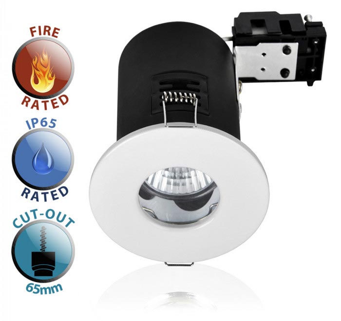 Fire Rated IP65 Bathroom GU10 Recessed Downlight Gloss White