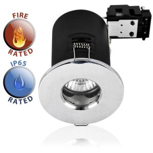 Fire Rated IP65 Bathroom GU10 Recessed Downlight Polished Chrome