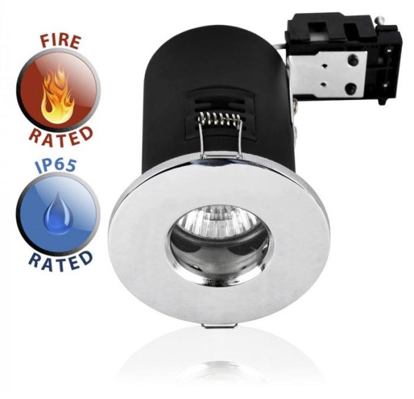 Fire Rated IP65 Bathroom GU10 Recessed Downlight Polished Chrome