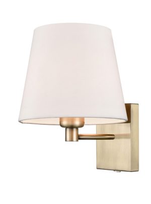 Franklite Francis switched bedside wall light in bronze finish with off-white shade on white background.