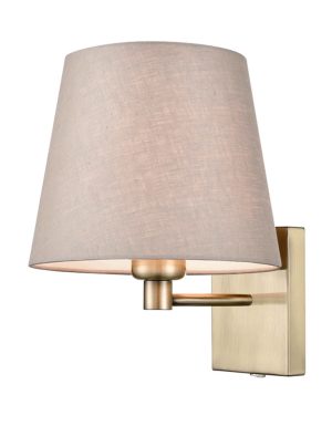 Franklite Francis switched bedside wall light in bronze finish with taupe shade on white background.