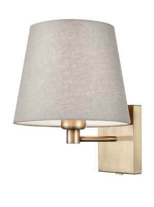 Franklite Francis switched bedside wall light in bronze finish with grey shade on white background.