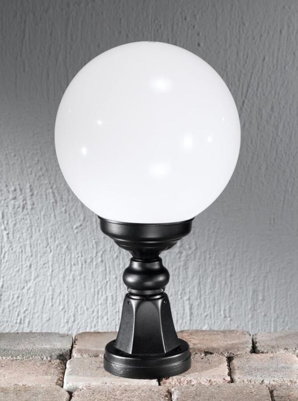 Victorian Style Outdoor Pedestal Light Black Opal White Globe IP43