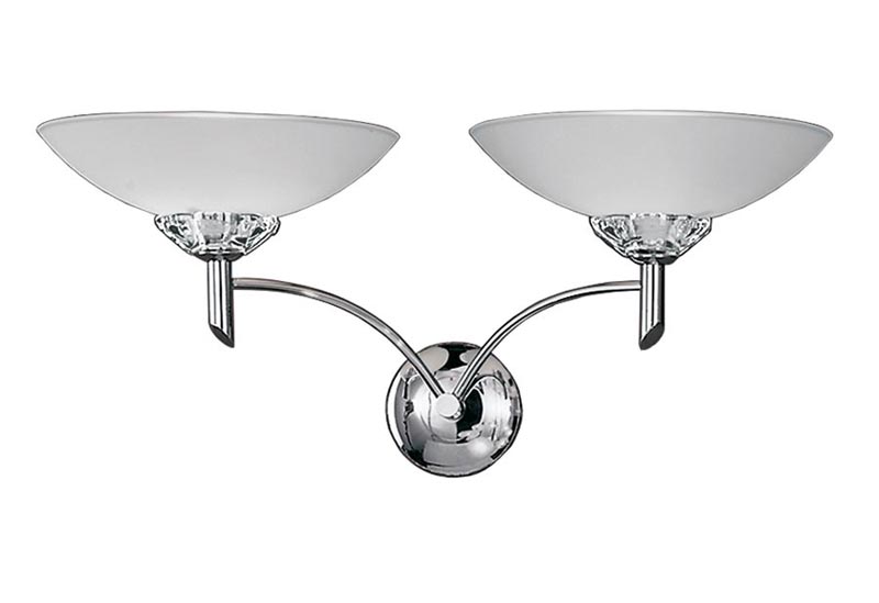 Classic Quality Twin Wall Light Polished Chrome Satin Opal Glass Shades