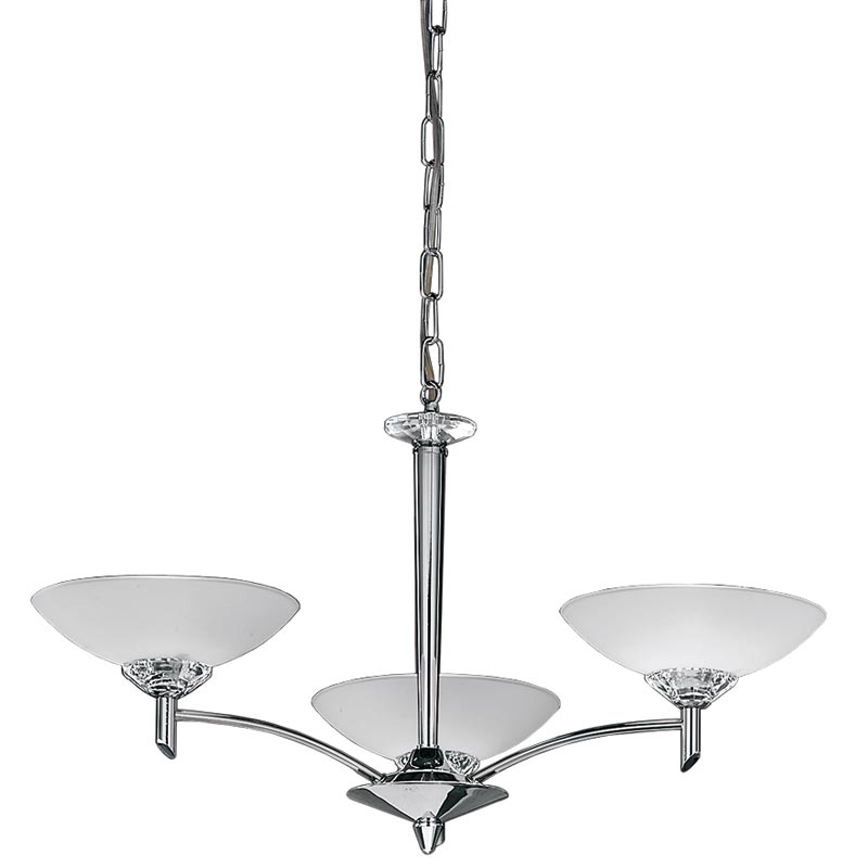 Classic Quality 3 Light Chandelier Chrome Satin Opal Glass Shades