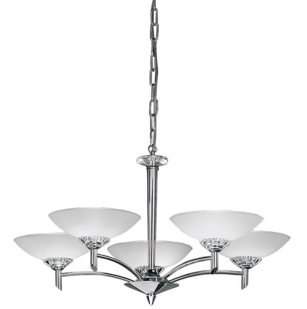 Franklite FL2006/5 Fizz polished chrome 5 light chandelier with satin opal glass