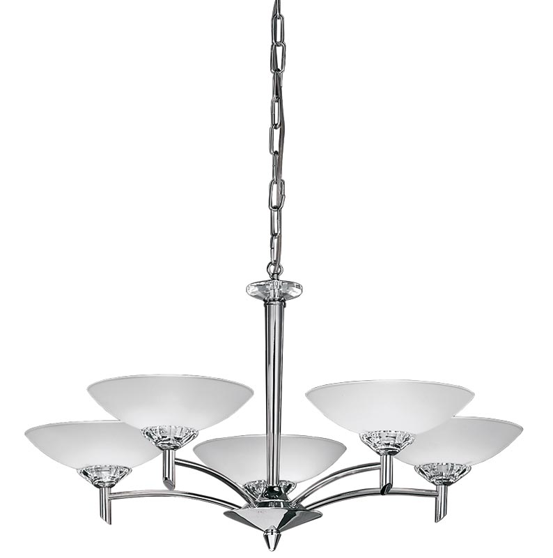 Classic Quality 5 Light Chandelier Chrome Satin Opal Glass Shades