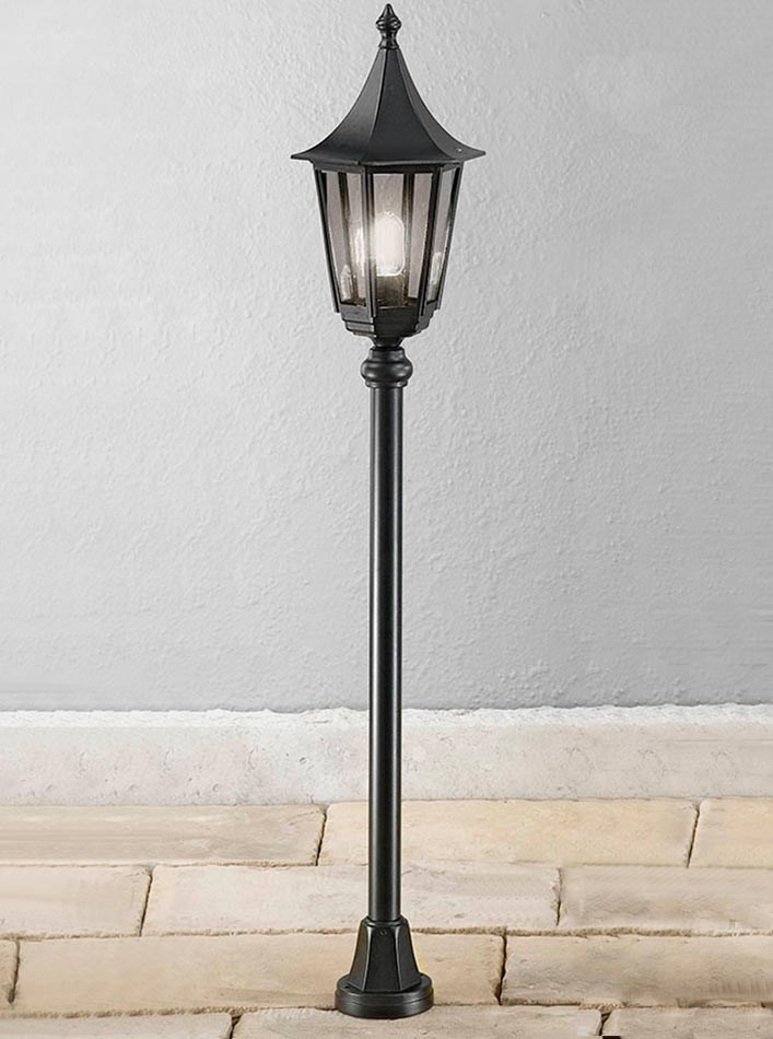 Traditional 1 Light Outdoor Half Post Lantern Black Smoked Glass IP43
