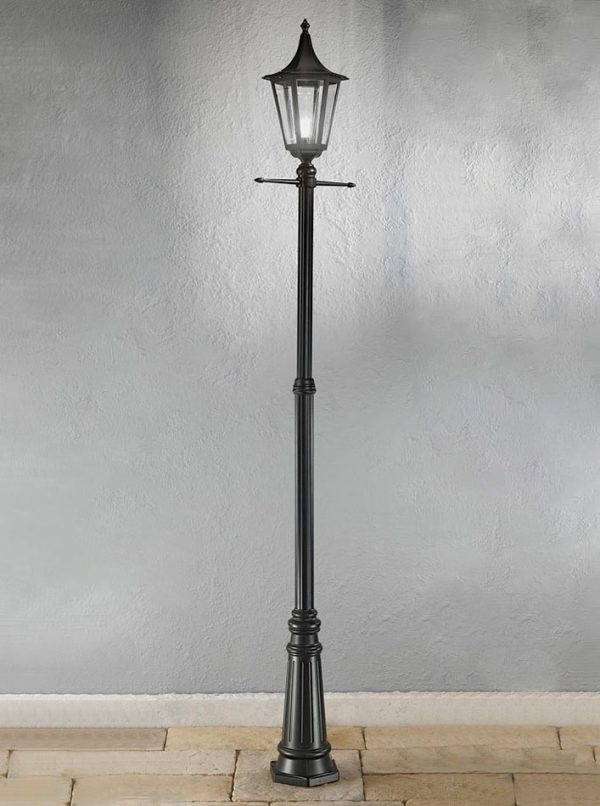 Traditional 1 Light Lantern Outdoor Lamp Post Black Smoked Glass IP43