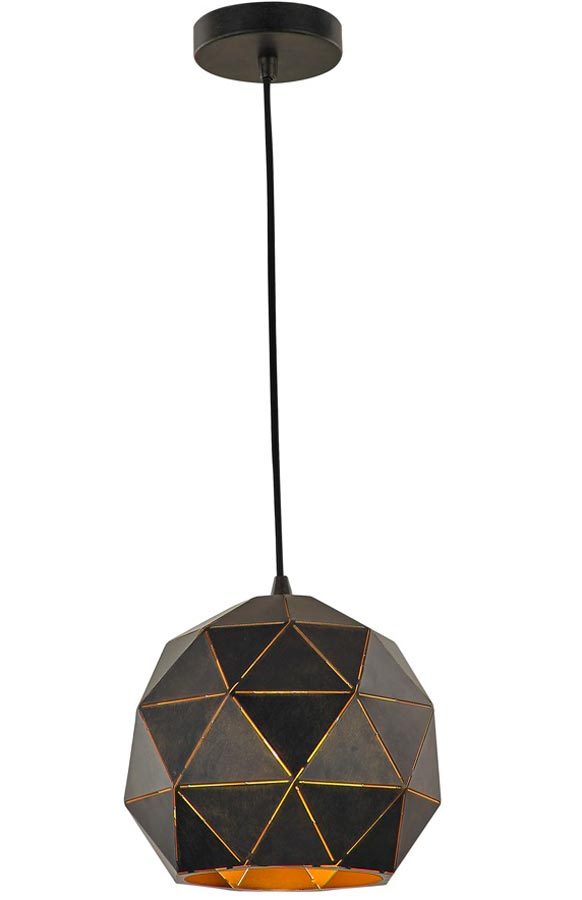 Franklite Tangent 1 Light Small Pendant Ceiling Light Black Gold