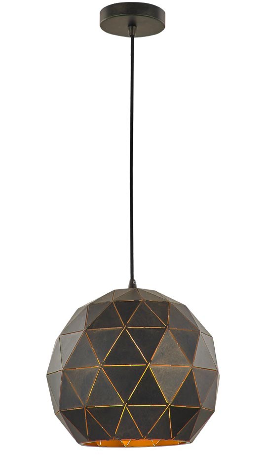 Contemporary 1 Light Medium Geometric Ceiling Pendant Black / Gold