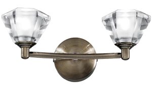 Franklite FL2163/2 Twista twin wall light in soft bronze with crystal glass shades