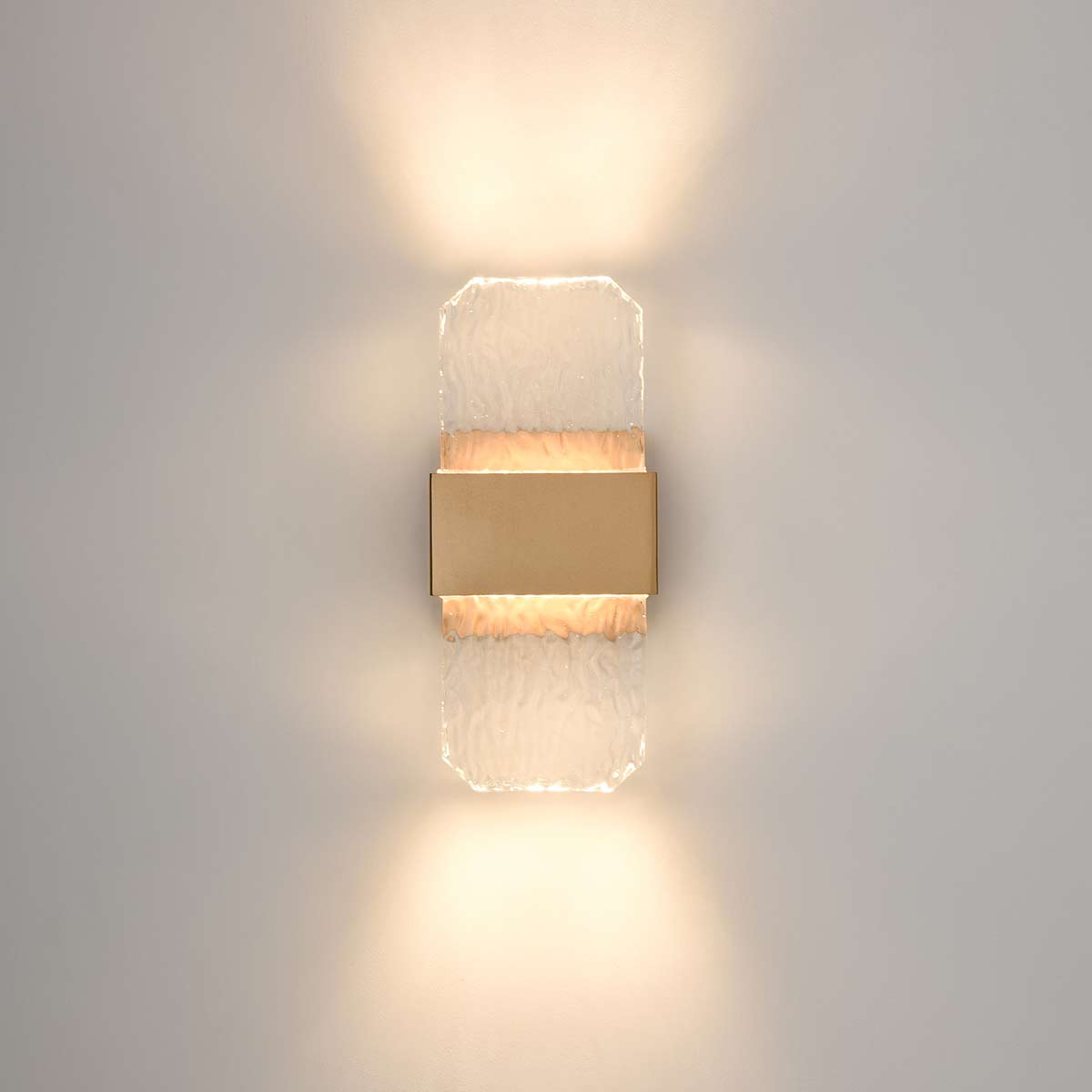 Frost LED Small IP54 Wall Light Aged Brass Rippled Glass