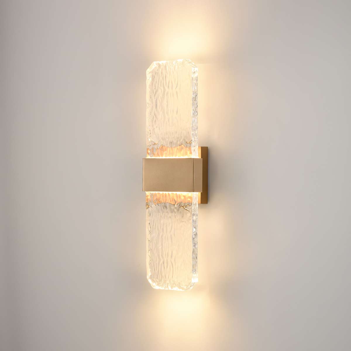 Frost LED Large IP54 Wall Light Aged Brass Rippled Glass