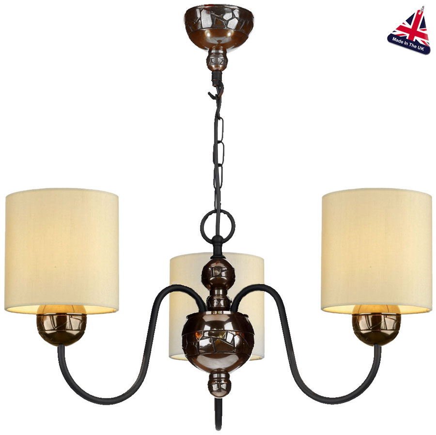 David Hunt Garbo 3 Light Bronze Chandelier Cream Fabric Shades