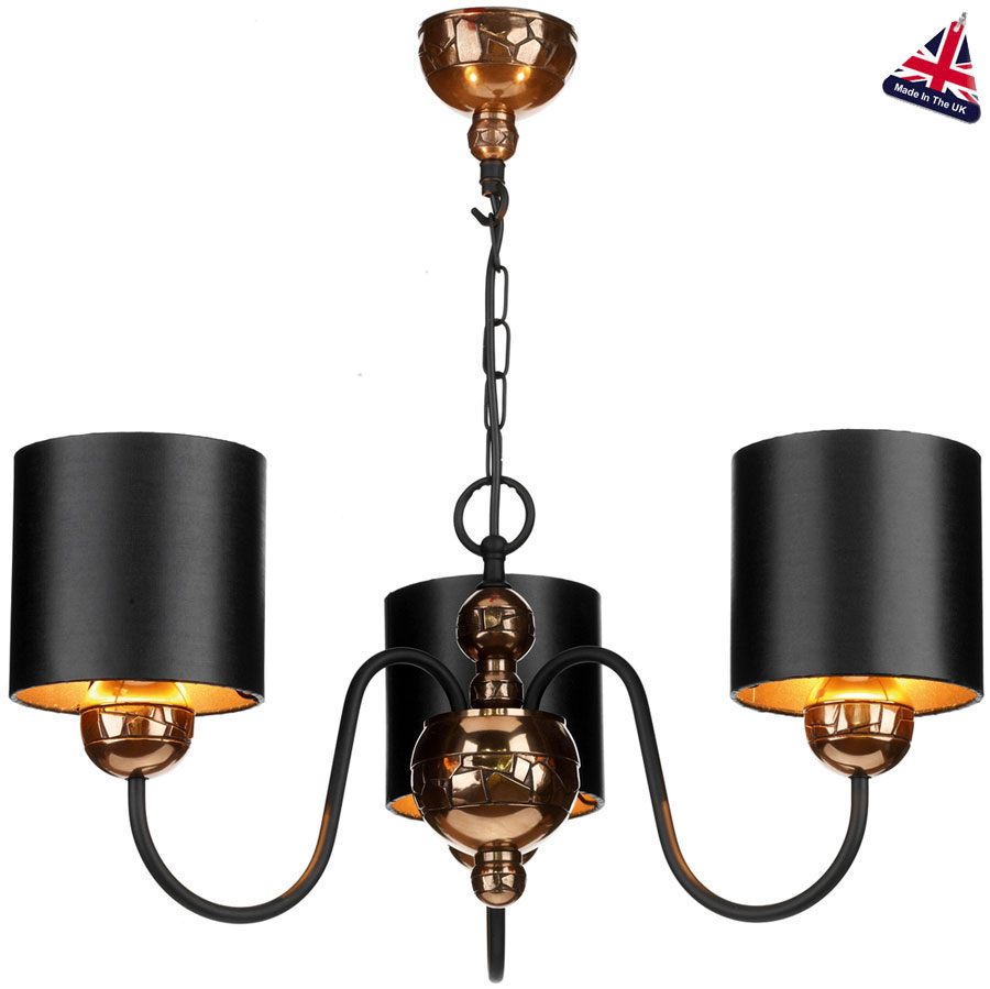 David Hunt Garbo 3 Light Bronze Chandelier Black Shades Gold Lining