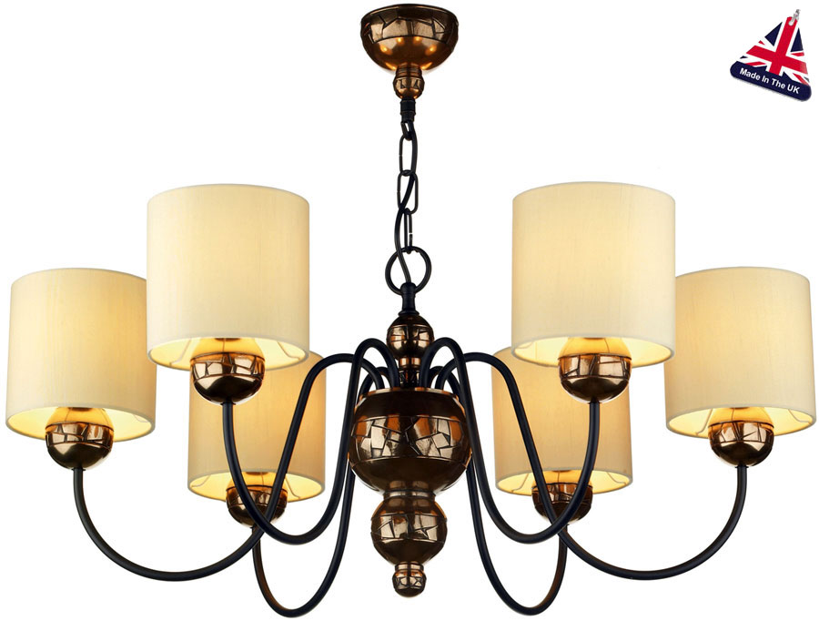 David Hunt Garbo 6 Light Bronze Chandelier Cream Fabric Shades