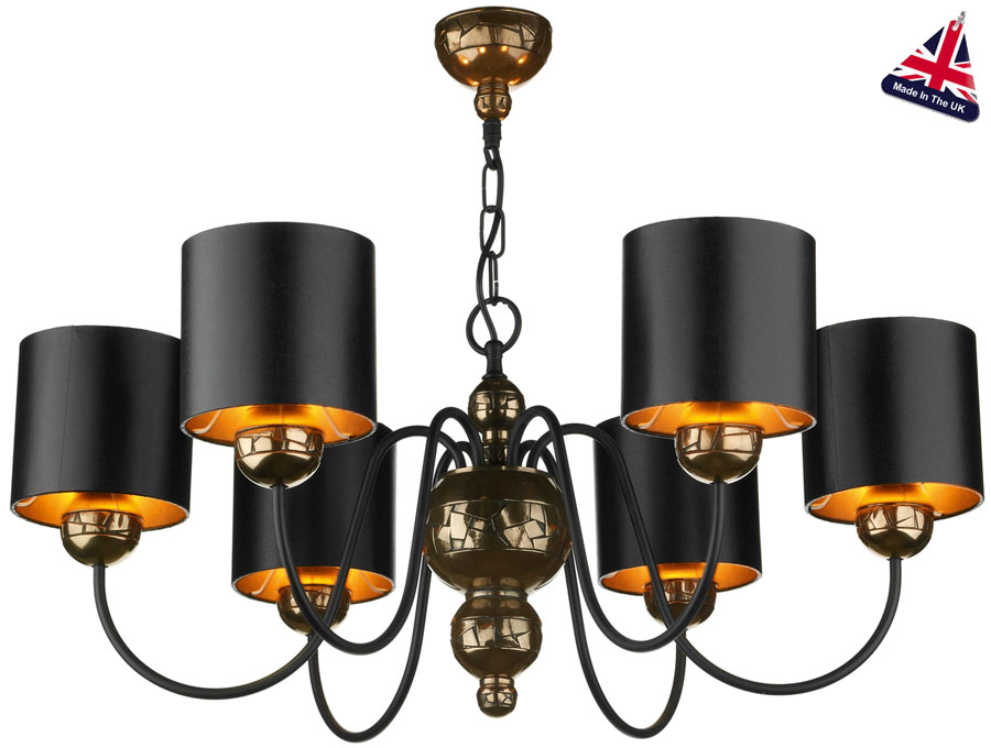 David Hunt Garbo 6 Light Bronze Chandelier Black Shades Gold Lining