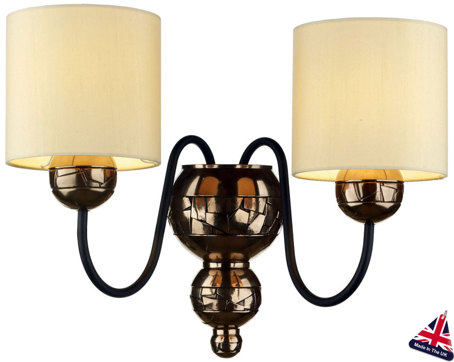 David Hunt Garbo Bronze Twin Wall Light Cream Fabric Shades