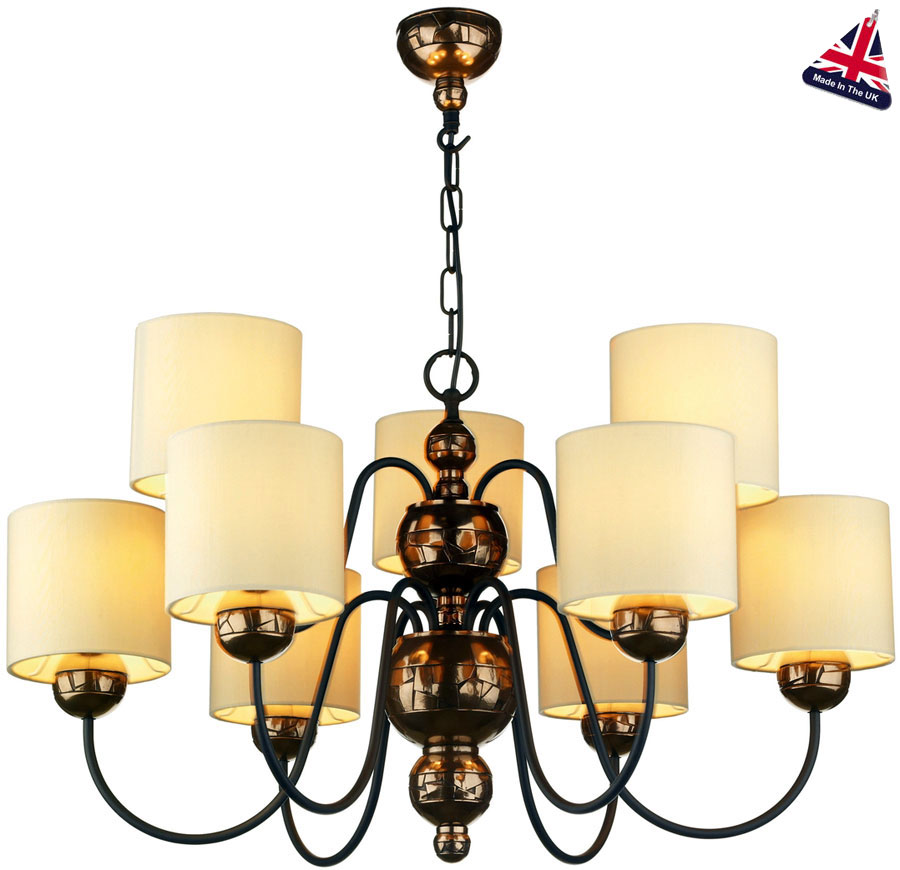 David Hunt Garbo 9 Light Bronze Chandelier Cream Fabric Shades