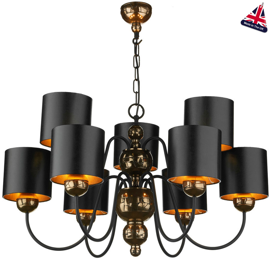 David Hunt Garbo 9 Light Bornze Chandelier Black Shades Gold Lined