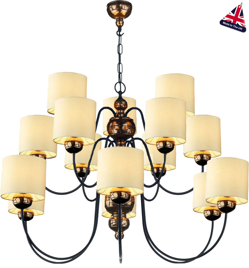 David Hunt Garbo Large 15 Light Bronze Chandelier Cream Shades