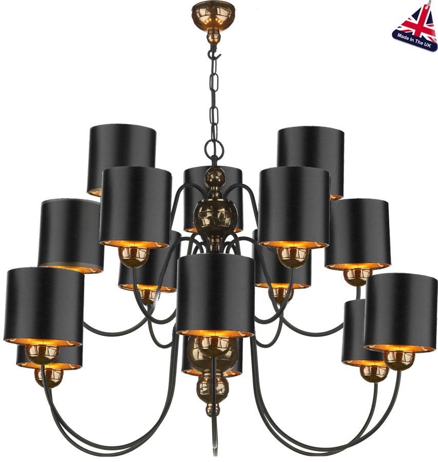 David Hunt Garbo 15 Light Bronze Chandelier Black Shades Gold Lined