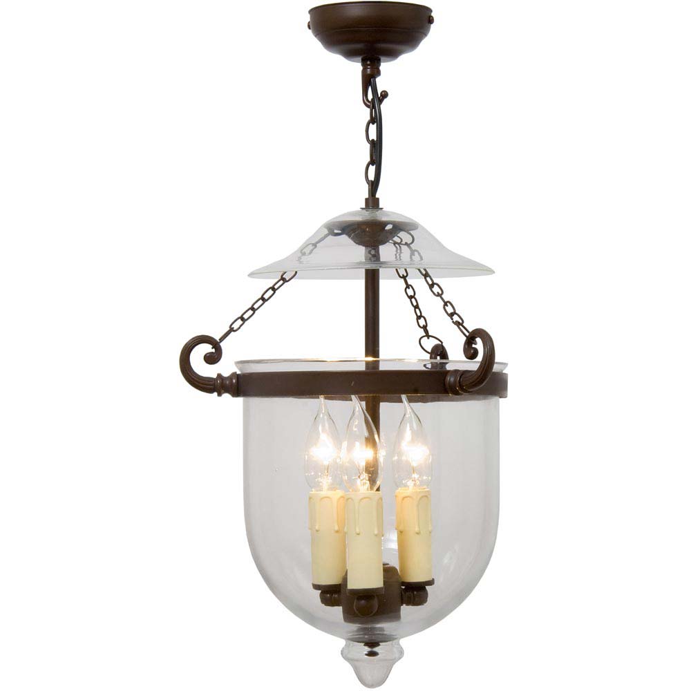 Medium Antique Finish 3 Light Georgian Hanging Glass Lantern