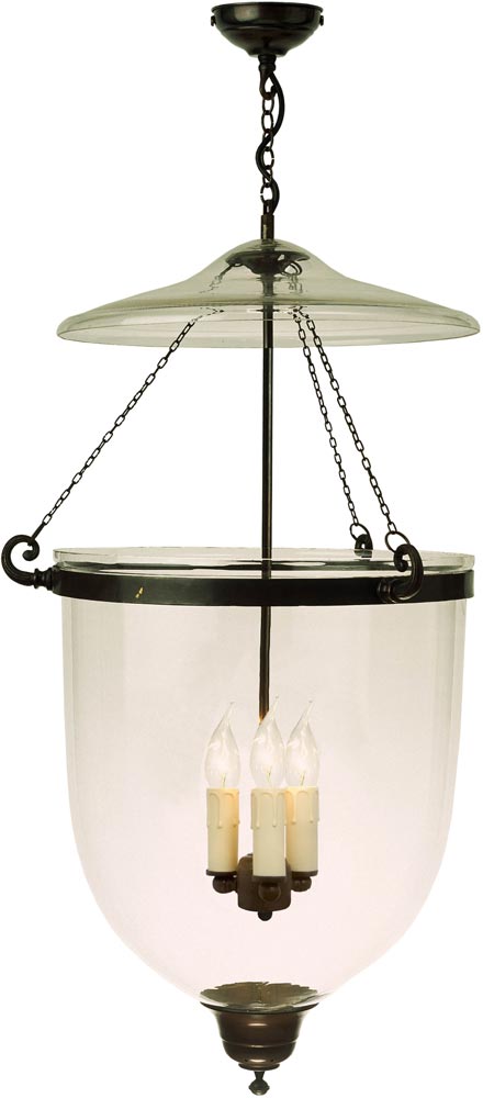 Large Antique Finish 3 Light Georgian Hanging Glass Lantern