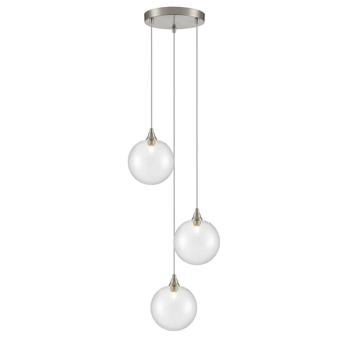 Galaxy 3 Light Pendant with Glass Globe Shades in Satin Nickel