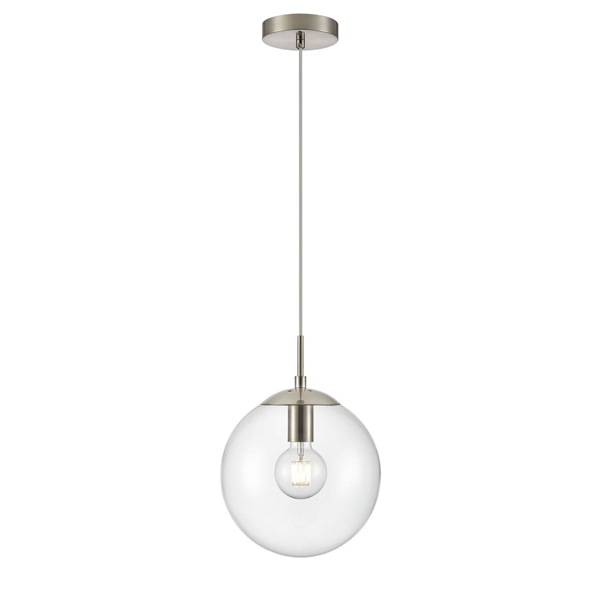 Galaxy Pendant Light with Large Glass Globe Shade in Satin Nickel