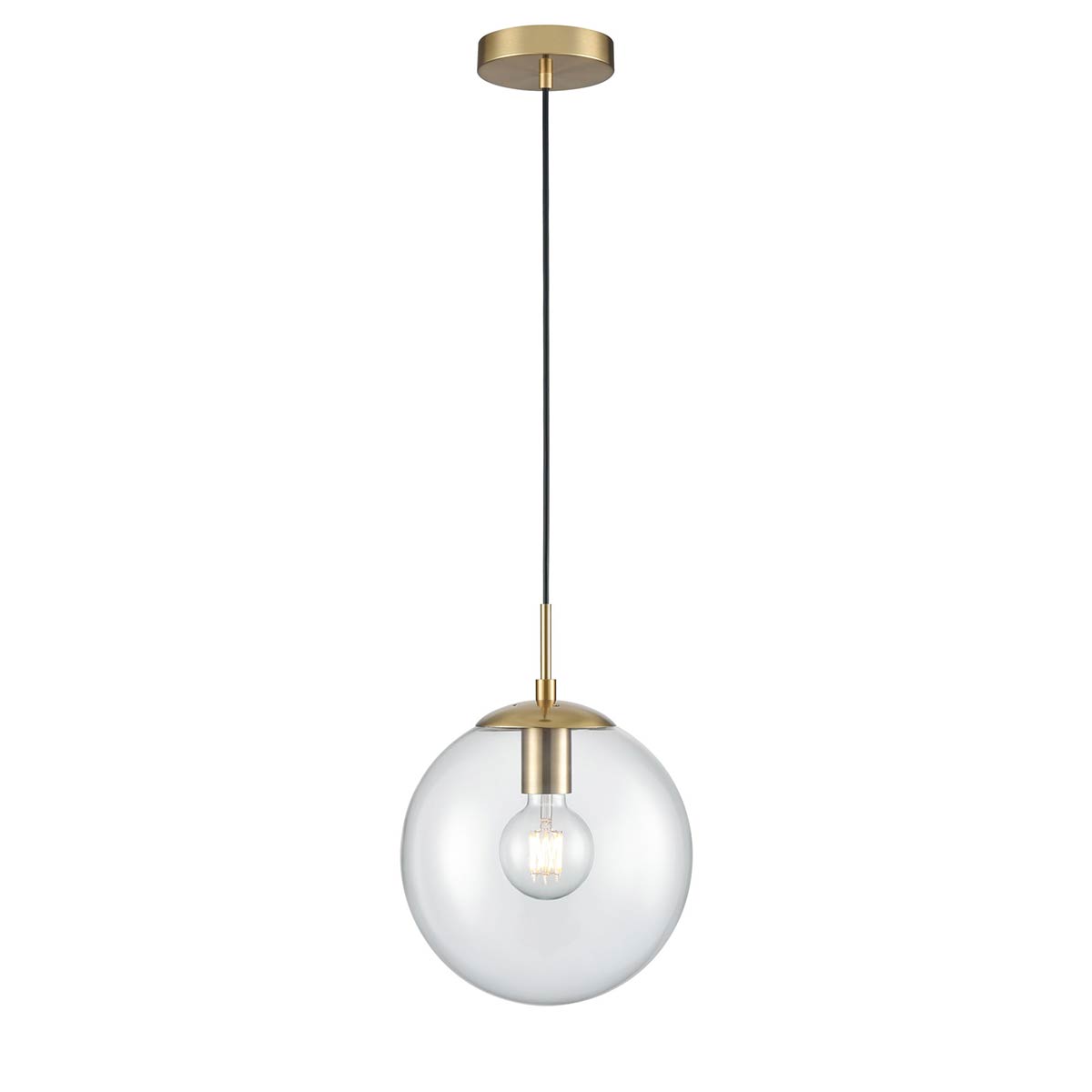 Galaxy Single Light Pendant with Large Glass Globe Shade in Aged Brass