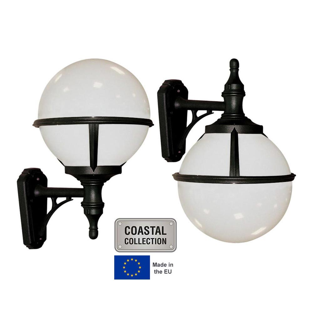 Glenbeigh Corrosion Proof Opal Globe Outdoor Wall Light Black
