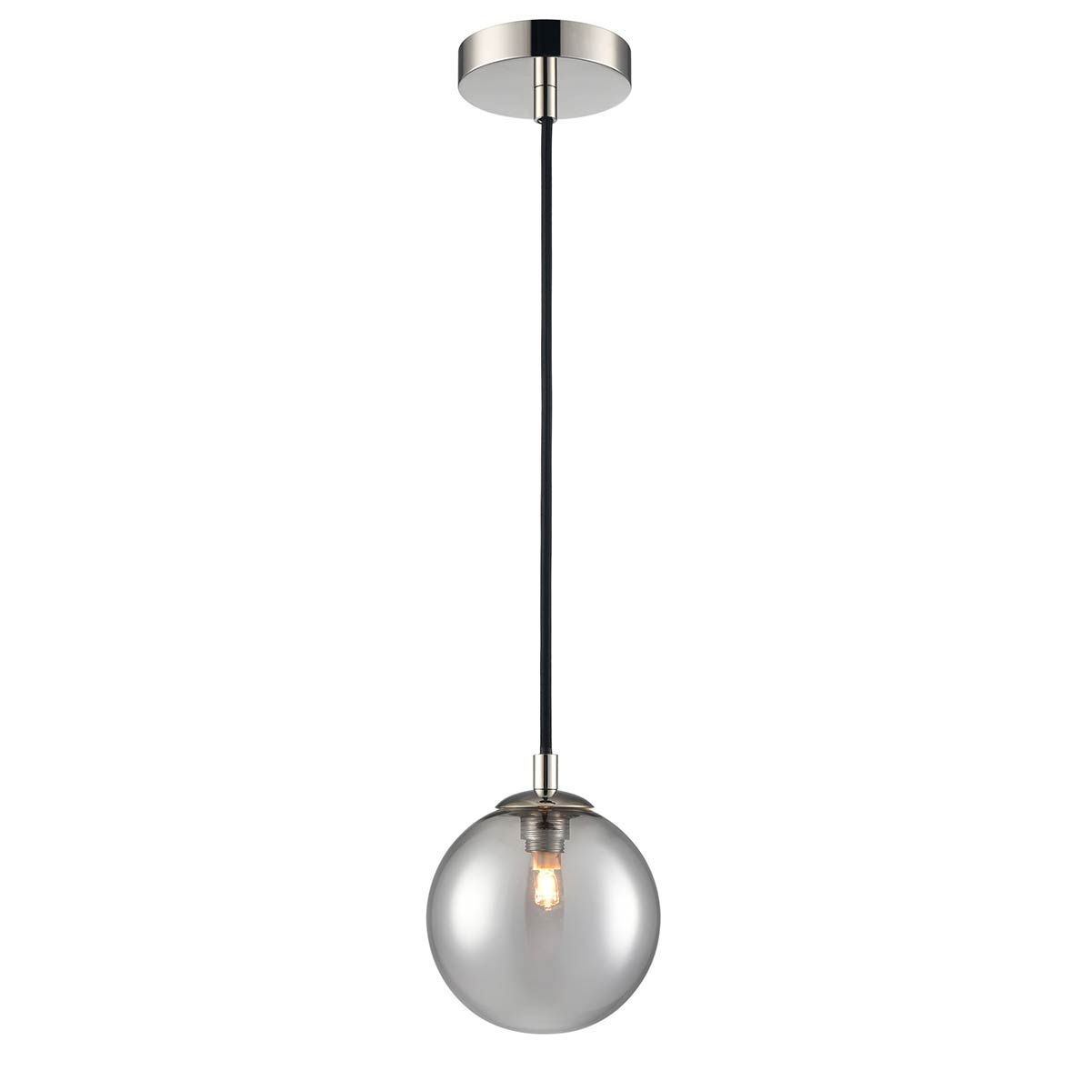 Globe Polished Nickel IP44 Pendant Light with Smooth Smoked Glass