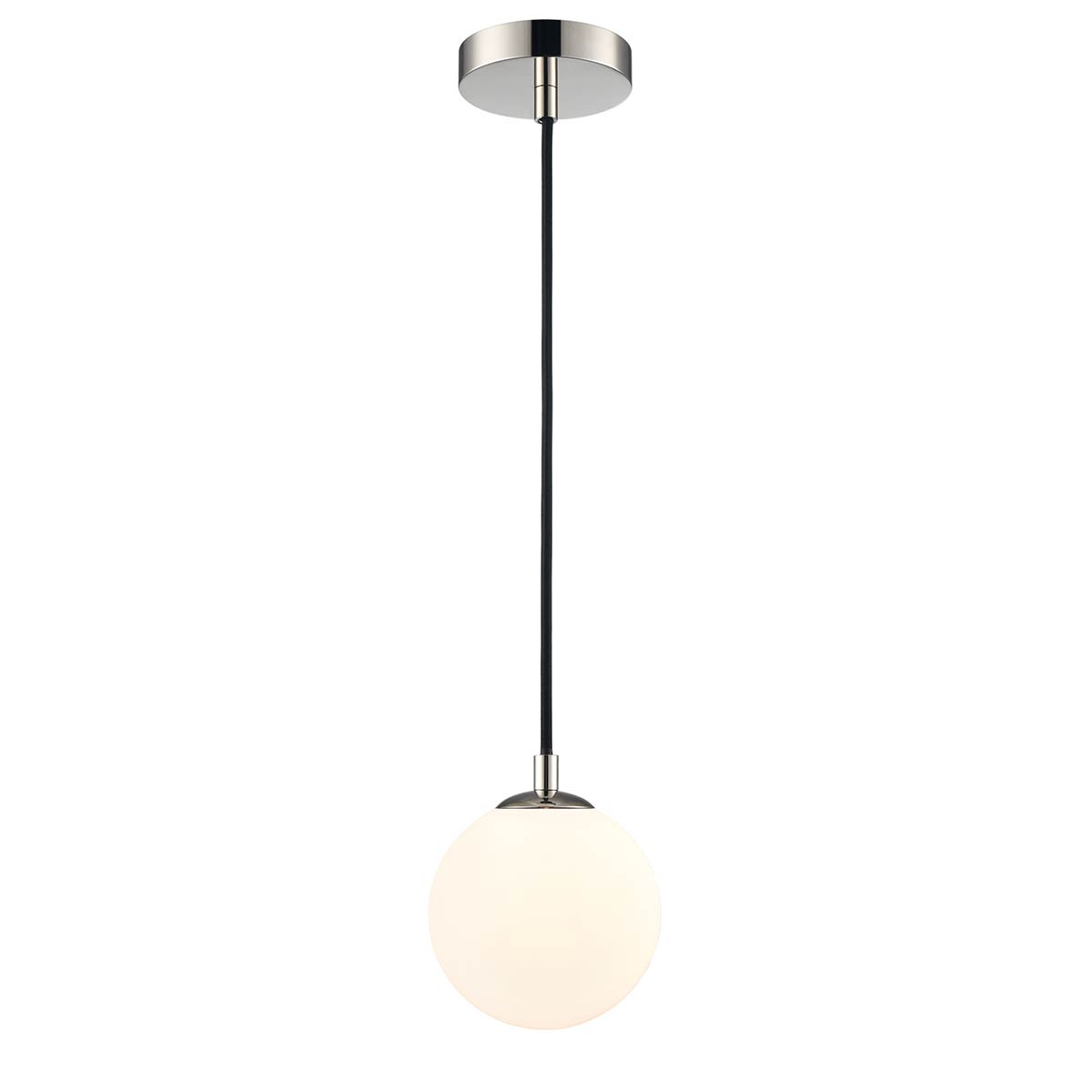 Globe Polished Nickel IP44 Pendant Light with Opal White Glass