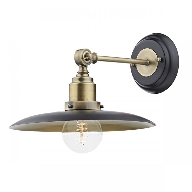 Dar Hannover Black 1 Lamp Retro Wall Light Antique Brass HAN0754