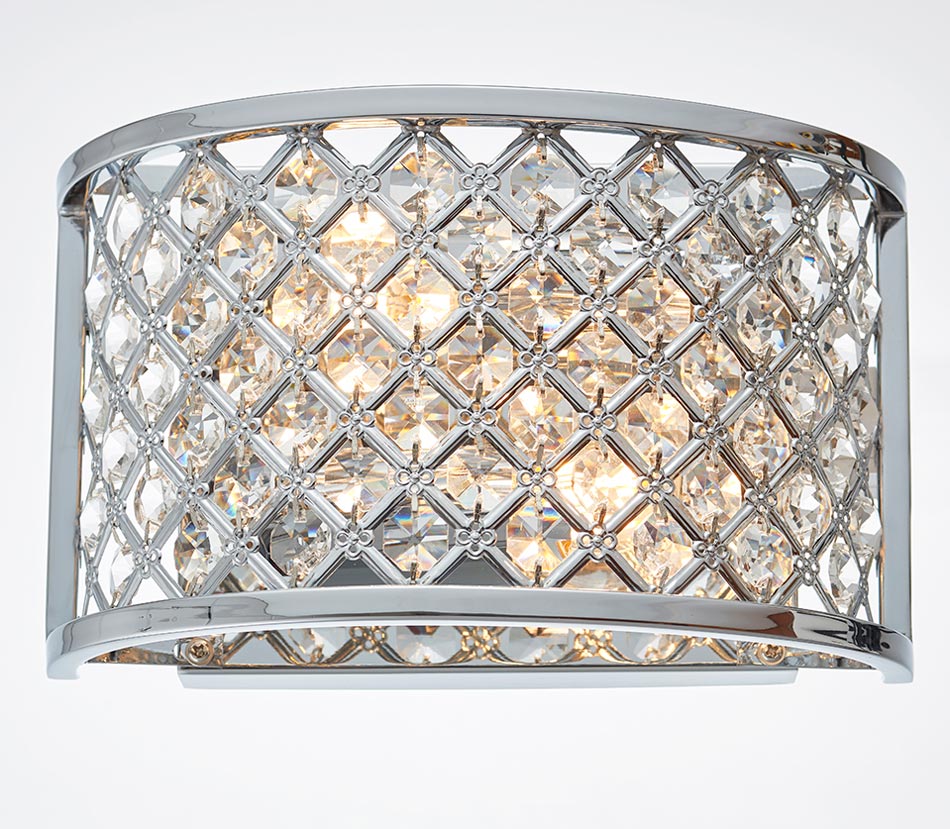 Hudson 2 Lamp Half Round Crystal Wall Light Polished Chrome