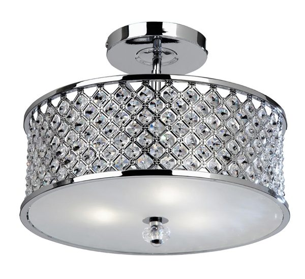 Hudson 3 Light Crystal Drum Semi Flush Ceiling Light Polished Chrome