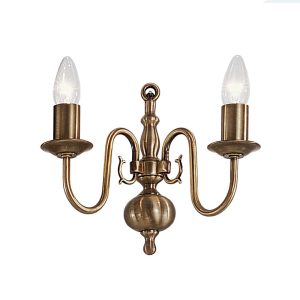 Franklite PE7932 Halle 2 arm twin wall light in bronzed solid brass