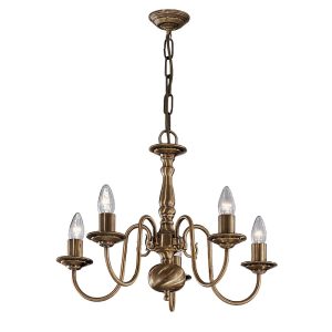 Franklite PE7935 Halle 5 light traditional chandelier in bronzed solid brass