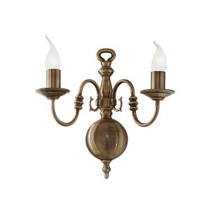 Franklite Halle large Flemish style twin solid brass wall light in bronze, on white background.