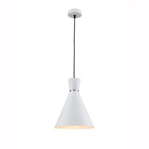 Franklite Happy 1 light medium metal cone pendant in satin white, on white background.
