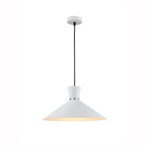 Franklite Happy 1 light large metal coolie pendant in satin white, on white background.