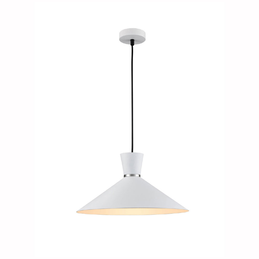 Franklite Happy 1 light large metal coolie pendant in satin white, on white background.