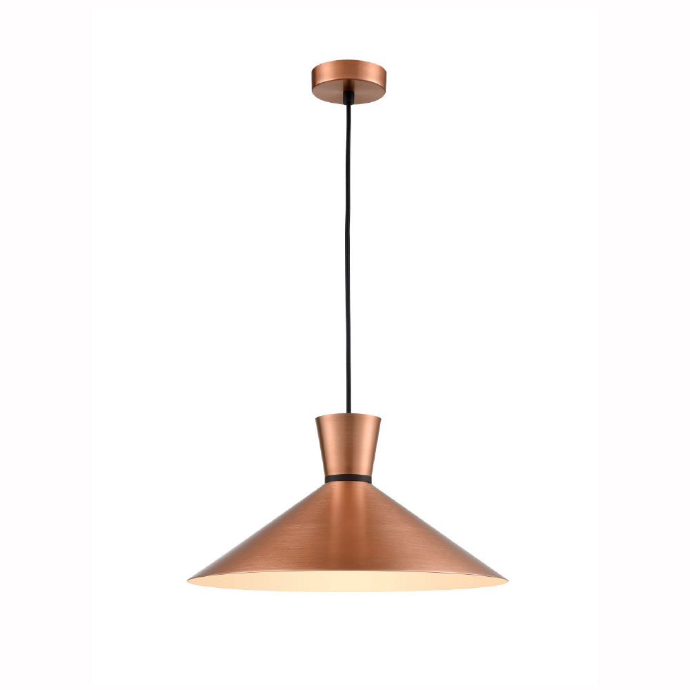 Franklite Happy 1 light large metal coolie pendant in satin copper, on white background.