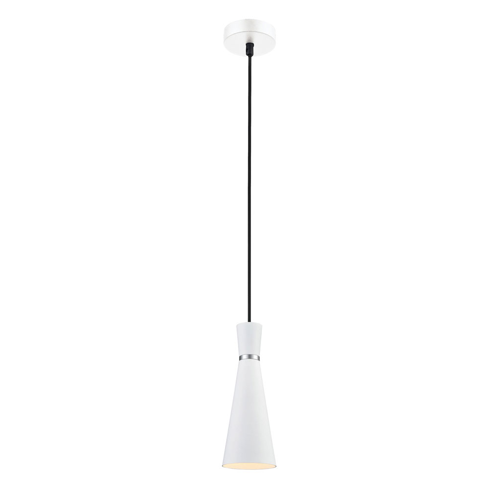 Happy 1 Light Small Metal Cone Pendant Satin White