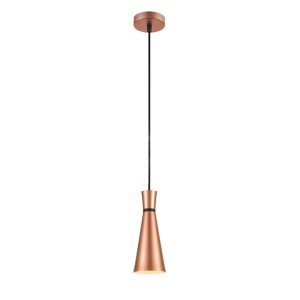 Franklite Happy 1 light small metal cone pendant in satin copper, on white background.