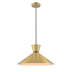 Franklite Happy 1 light large metal coolie pendant in satin brass, on white background.