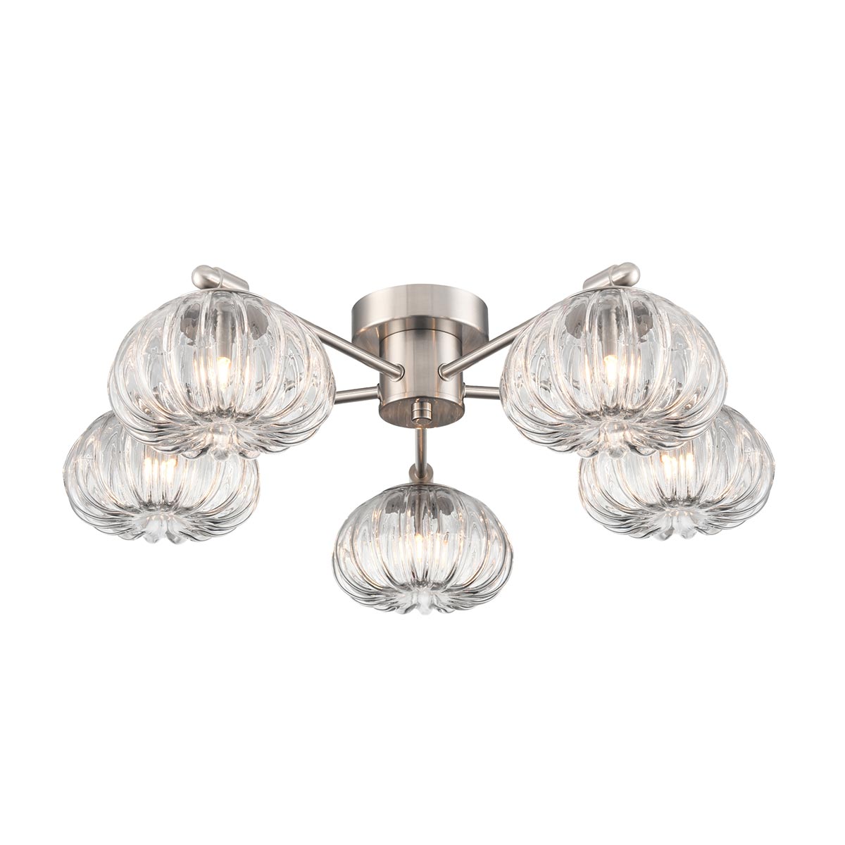 Harvest 5 Light Ribbed Glass Flush Fitting in Satin Nickel
