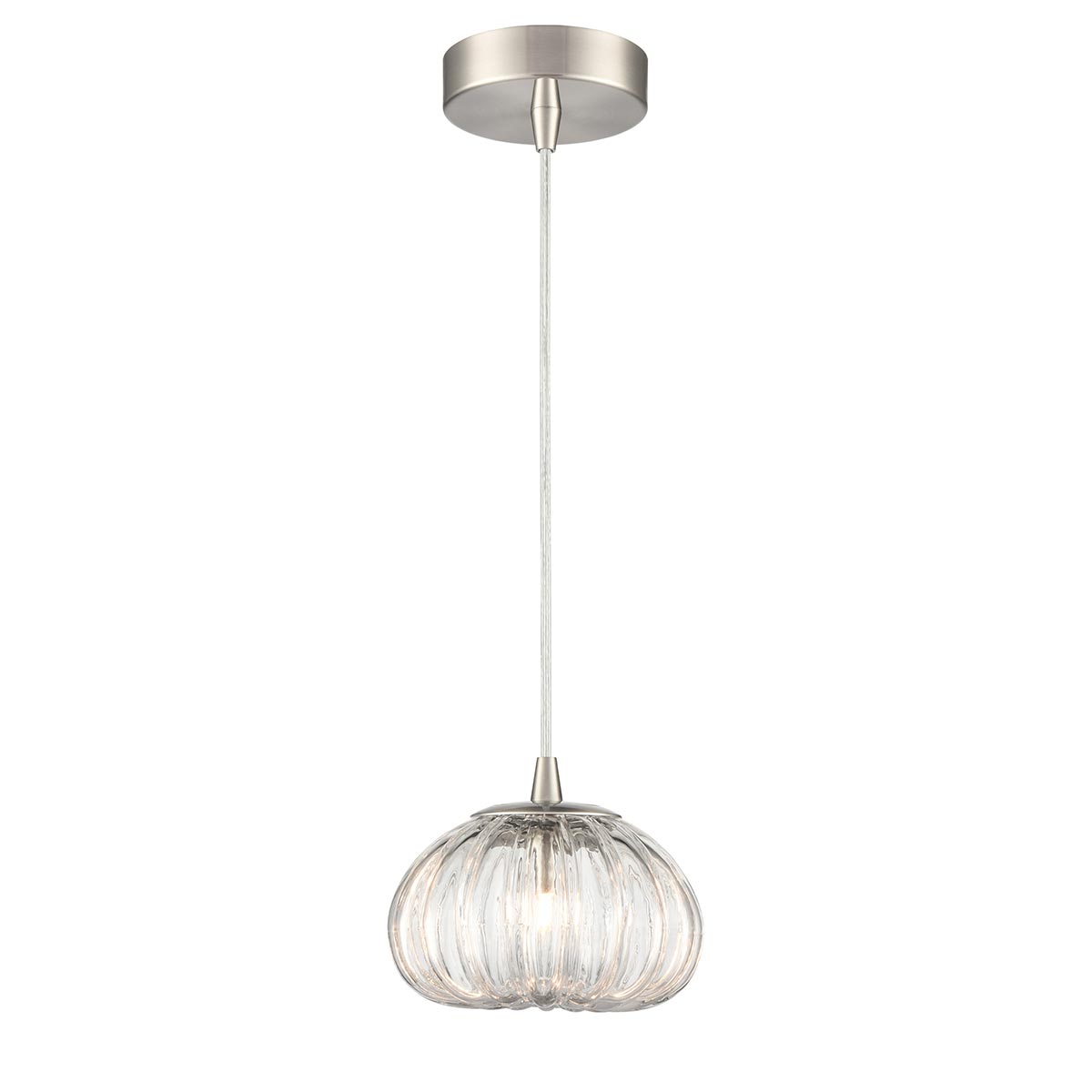 Harvest Single Light Ribbed Glass Pendant in Satin Nickel